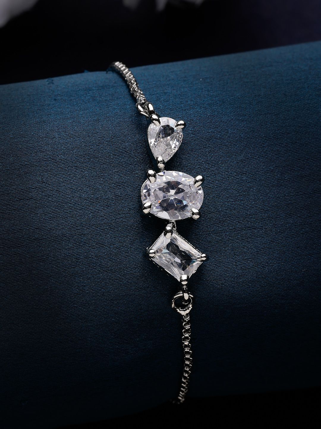 ZENEME Women Brass American Diamond Rhodium-Plated Charm Bracelet-picture-31