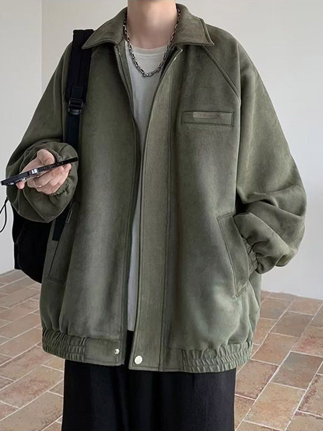 HERE&NOW Men Spread Collar Solid Casual Bomber Jacket-picture-21