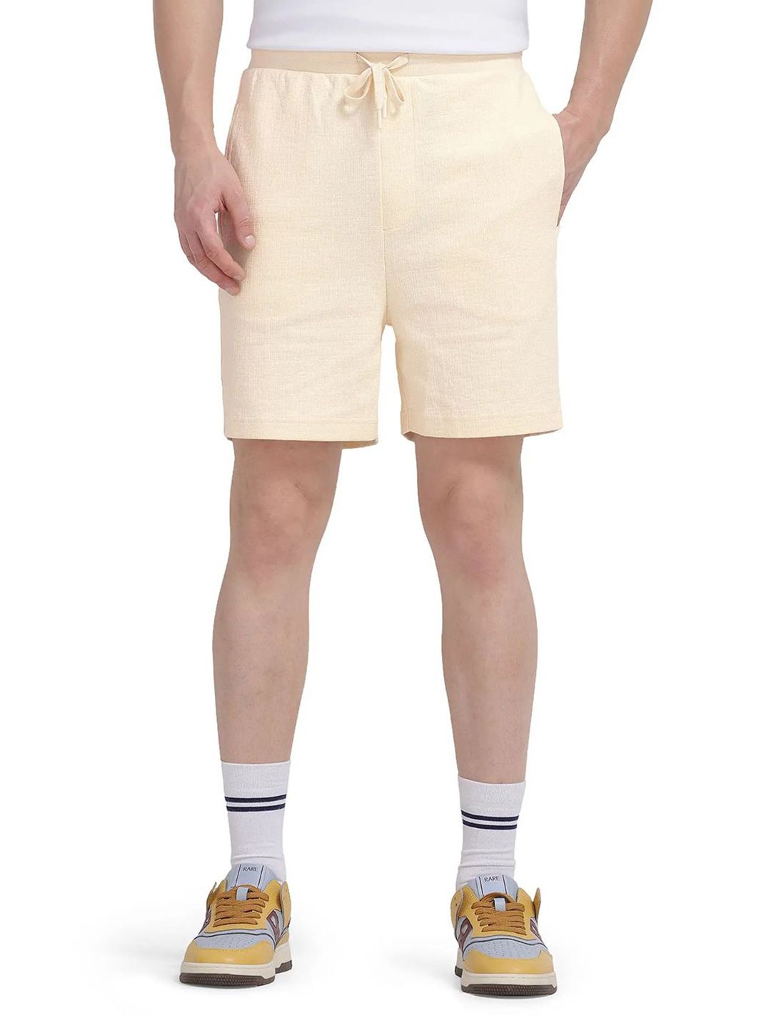 RARE RABBIT Men Kelor Pastel Yellow Regular Fit Mid-Rise Shorts-image-3