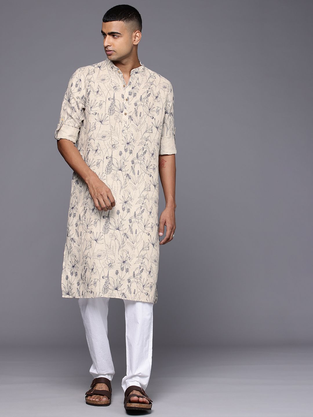 Patrah Pure Linen Floral Printed Kurta-picture-33