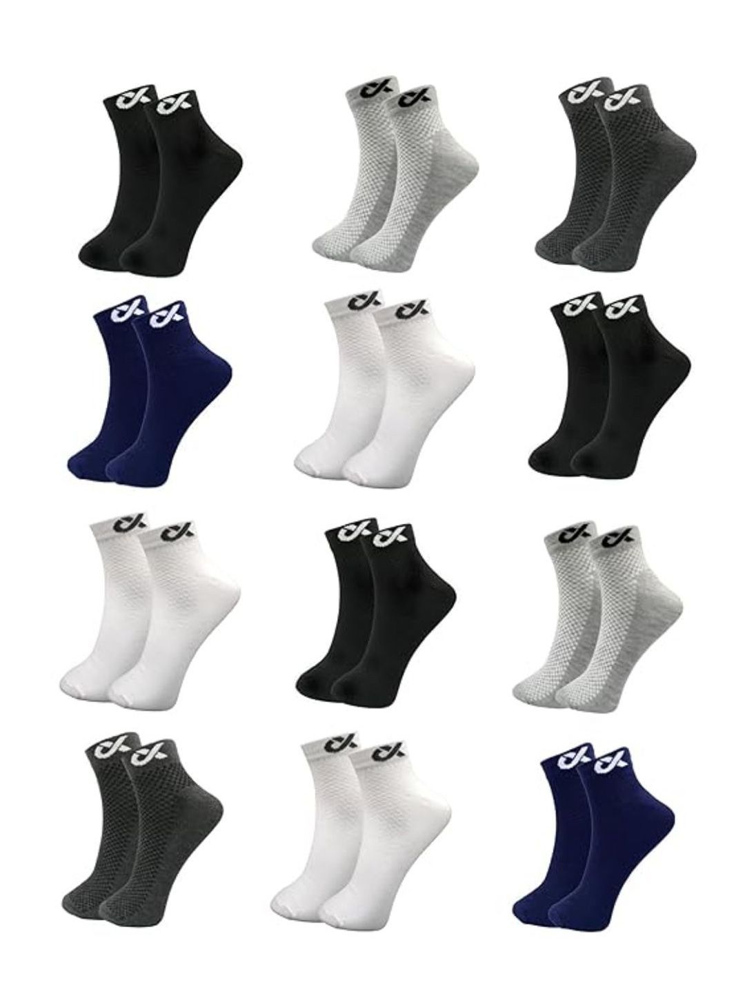 Xjarvis Unisex Pack Of 12 Assorted Printed Ankle Length Sports Socks-image-19