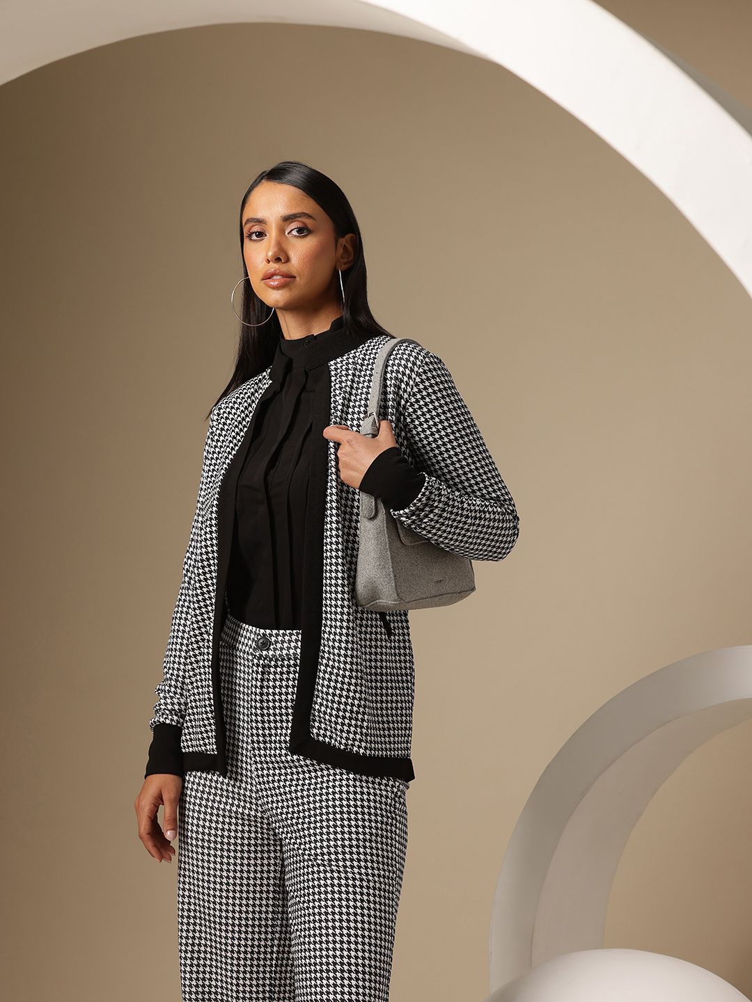 Chemistry Printed Open Front Jacket With Trousers