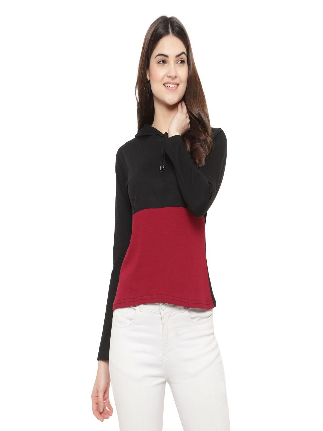 DEEPMAYRA COLLECTION Women Colourblocked Hooded Cotton T-shirt-picture-42