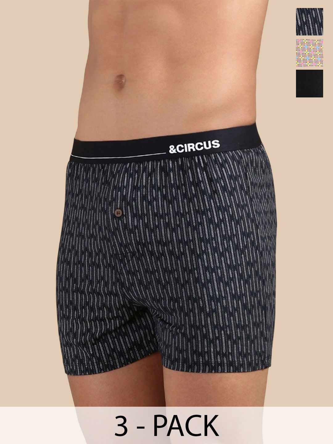 &CIRCUS Men Pack Of 3 Printed Boxers VANN:BXPS_3PK_ON_AR_HE-Architect,Onyx,Herringbone-picture-29