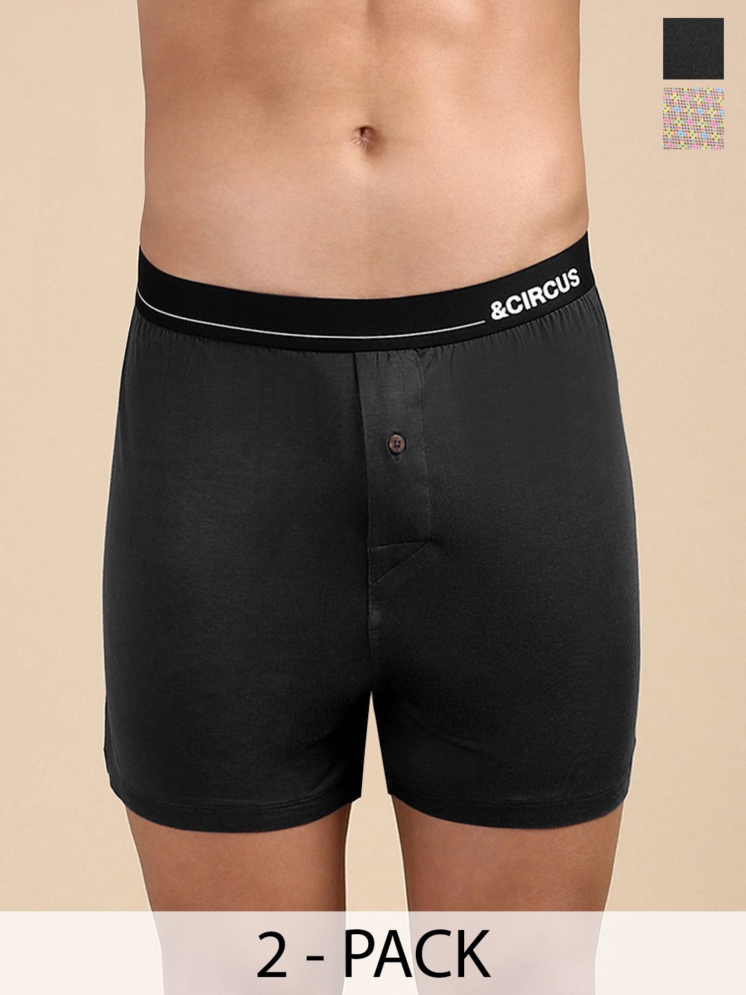 &CIRCUS Men Pack Of 2 Printed Boxers BXPS_2PK_ON_HE-Onyx,Herringbone-picture-10