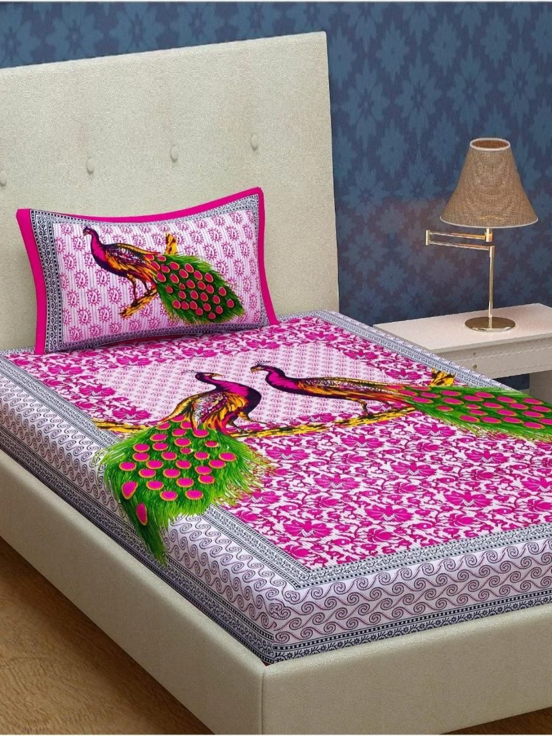 UNIQCHOICE Pink Floral Cotton 120 TC Single Bedsheet with 1 Pillow Cover-2.25 m x 1.50 m-picture-13