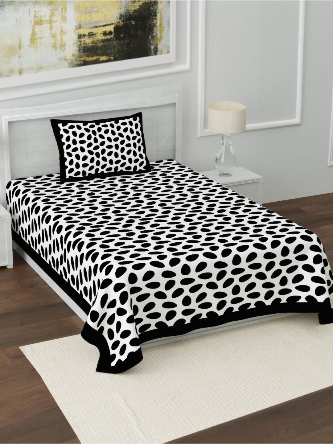 UNIQCHOICE Black Floral Cotton 120 TC Single Bedsheet with 1 Pillow Cover-2.25 m x 1.50 m-picture-13