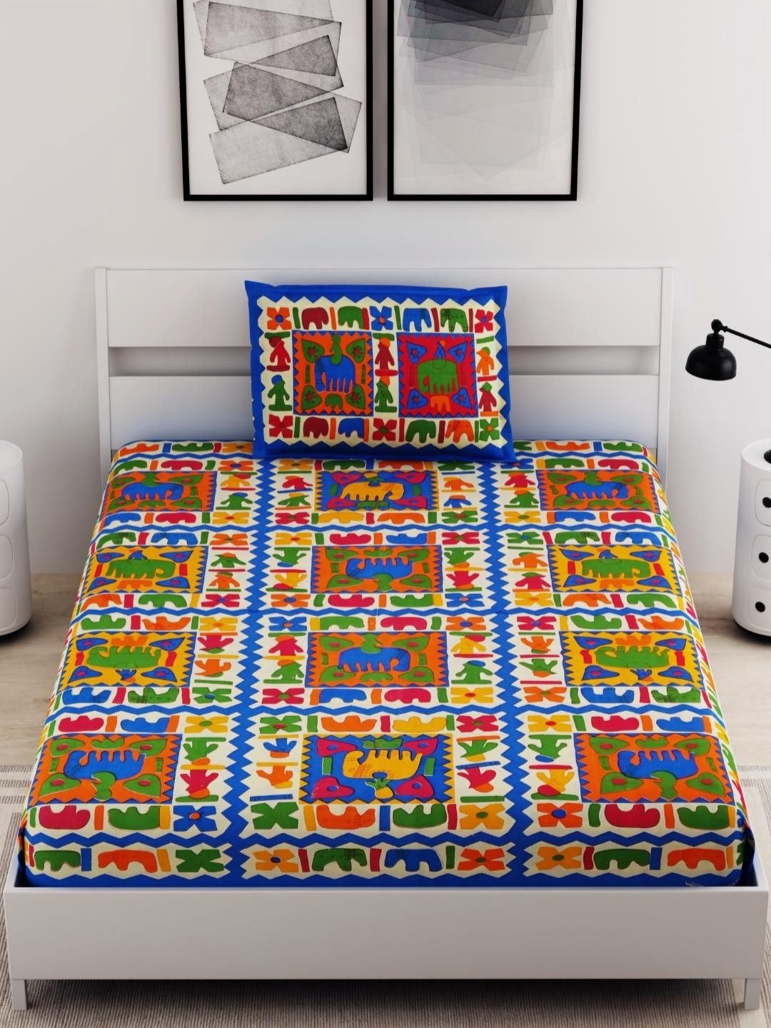 UNIQCHOICE Blue Floral Cotton 120 TC Single Bedsheet with 1 Pillow Cover-2.25 m x 1.50 m-picture-22