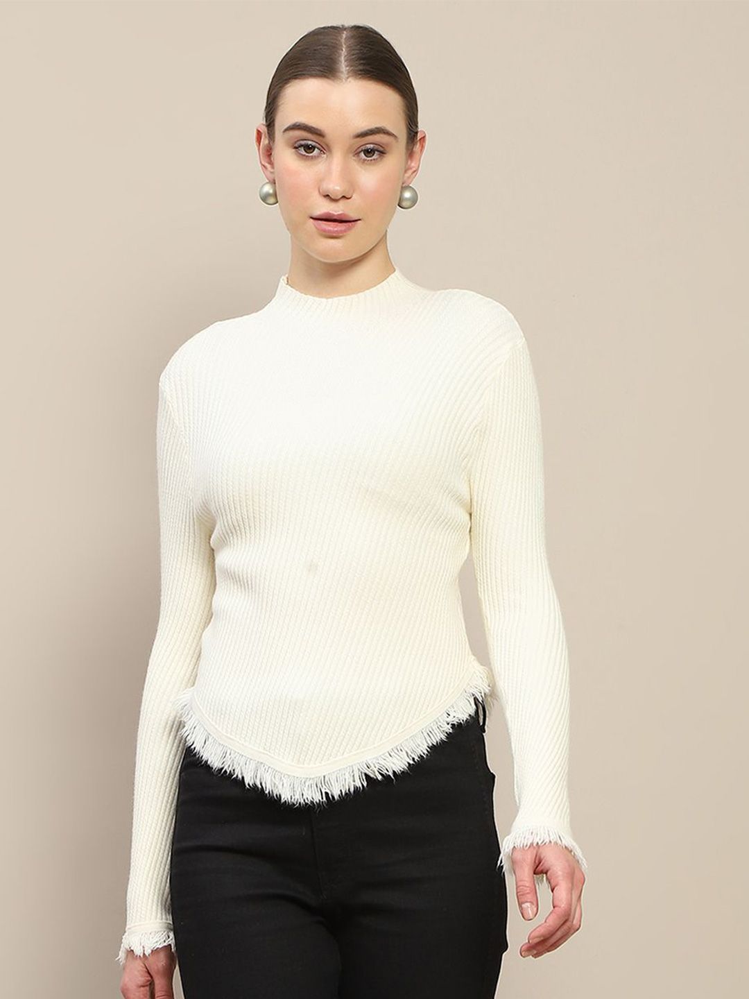 Madame Women Ribbed Pullover with Fringed Detail-picture-18