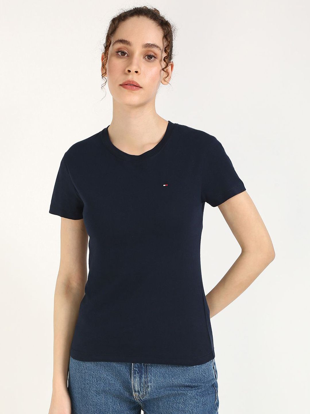 Tommy Hilfiger Women Solid Round Neck Cotton T-shirt-picture-34
