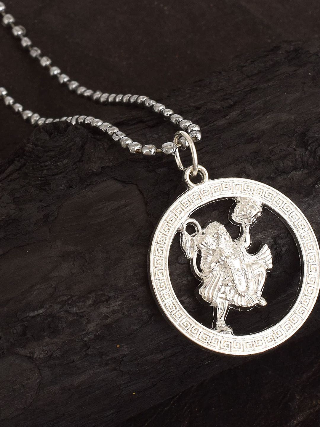 MEMOIR Silver Plated Banjrang Bali In Circular Charm Pendant With Chain-image-39