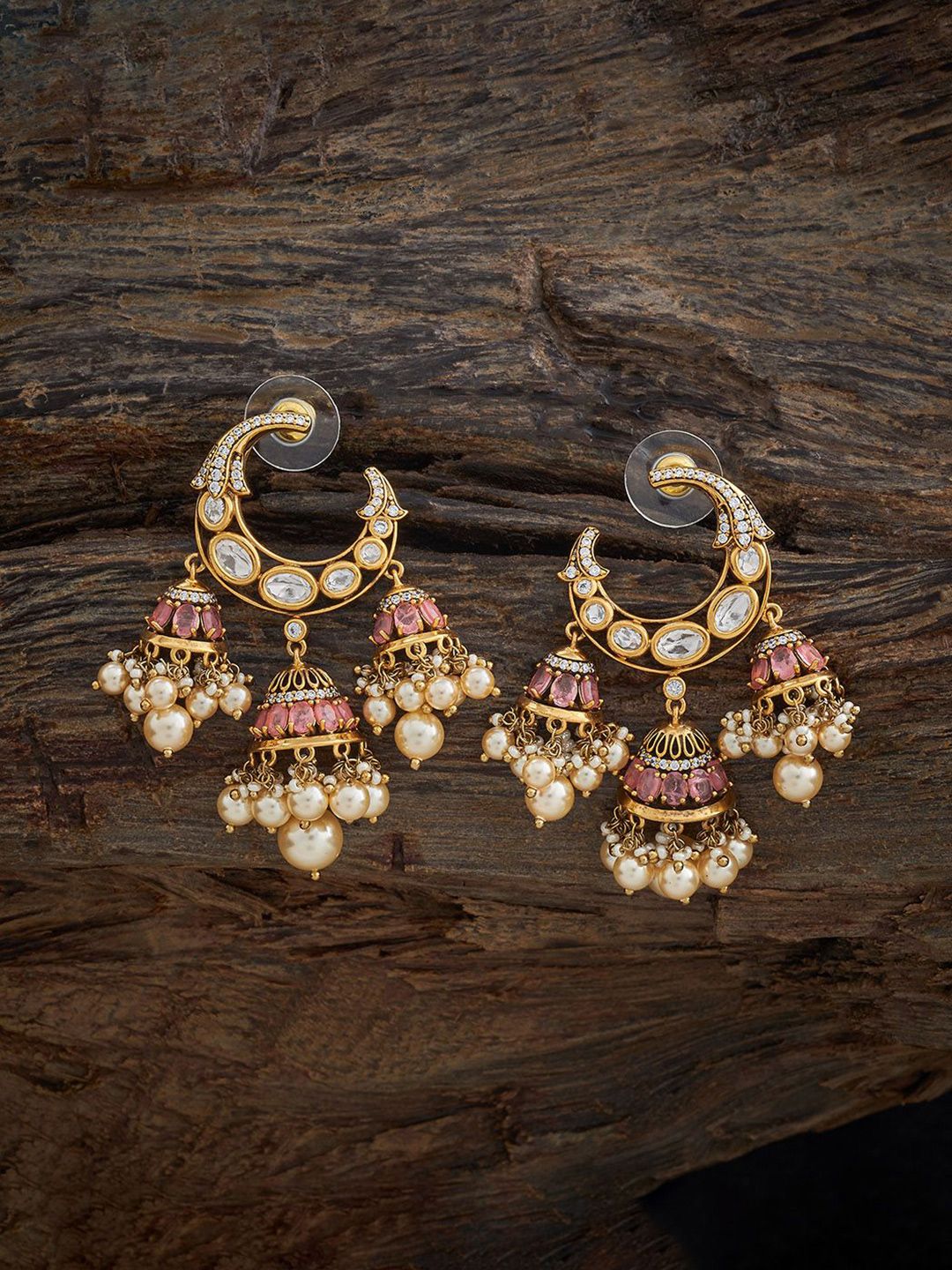 Kushal's Fashion Jewellery Victorian-Plated Kundan Stoned Studded Drop Earrings-picture-21