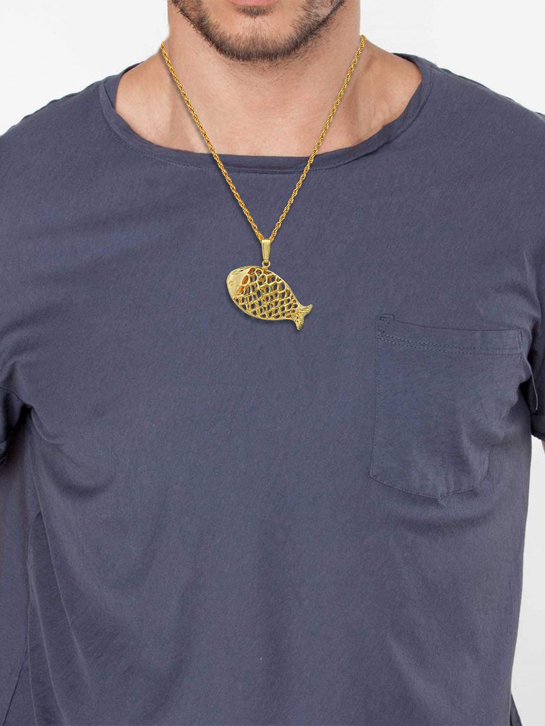 MEMOIR Gold Plated Fish Shape Charm Pendant With Chain-image-42