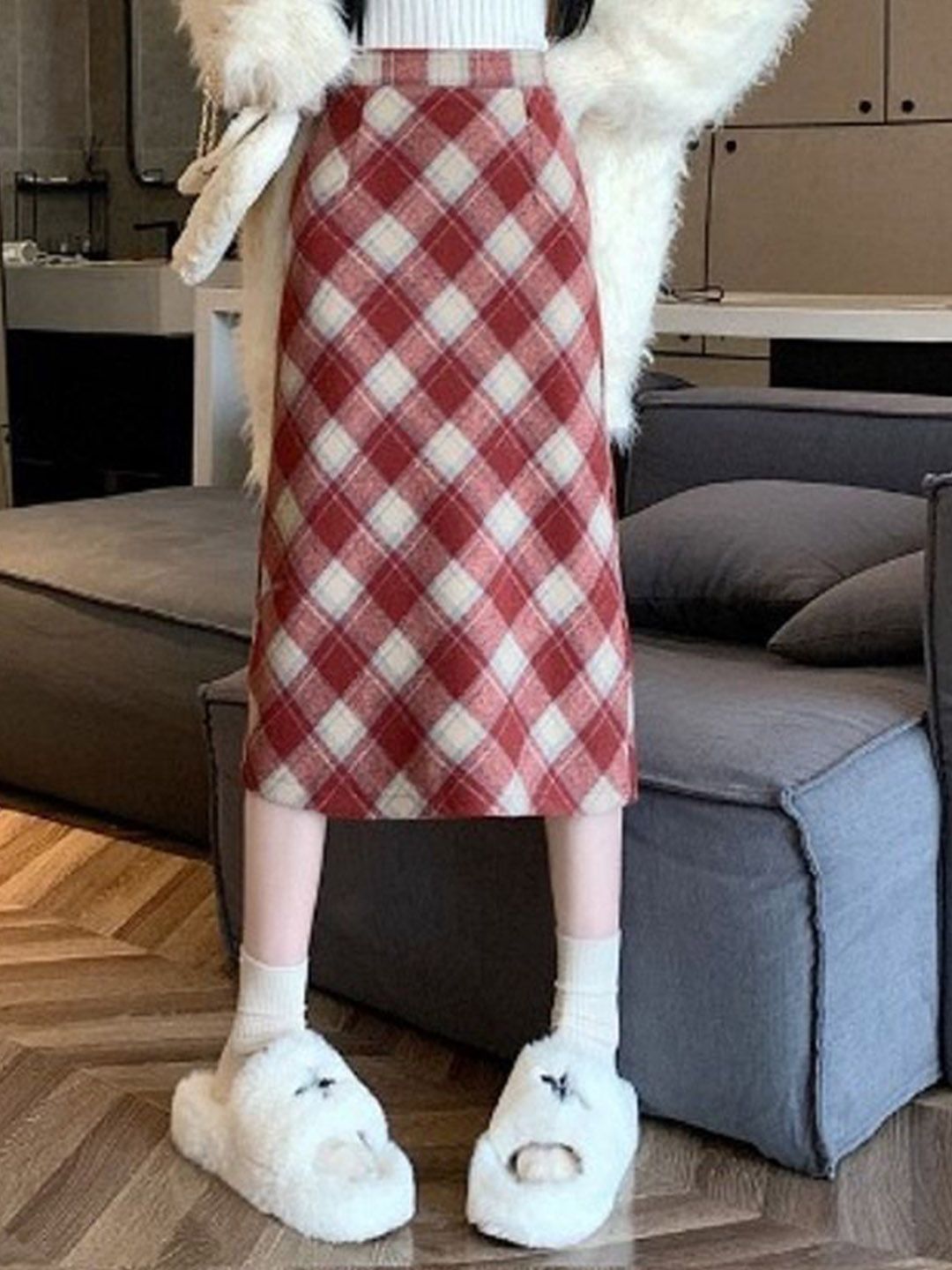 StyleCast Women checked Straight Knee Length Skirt-picture-12