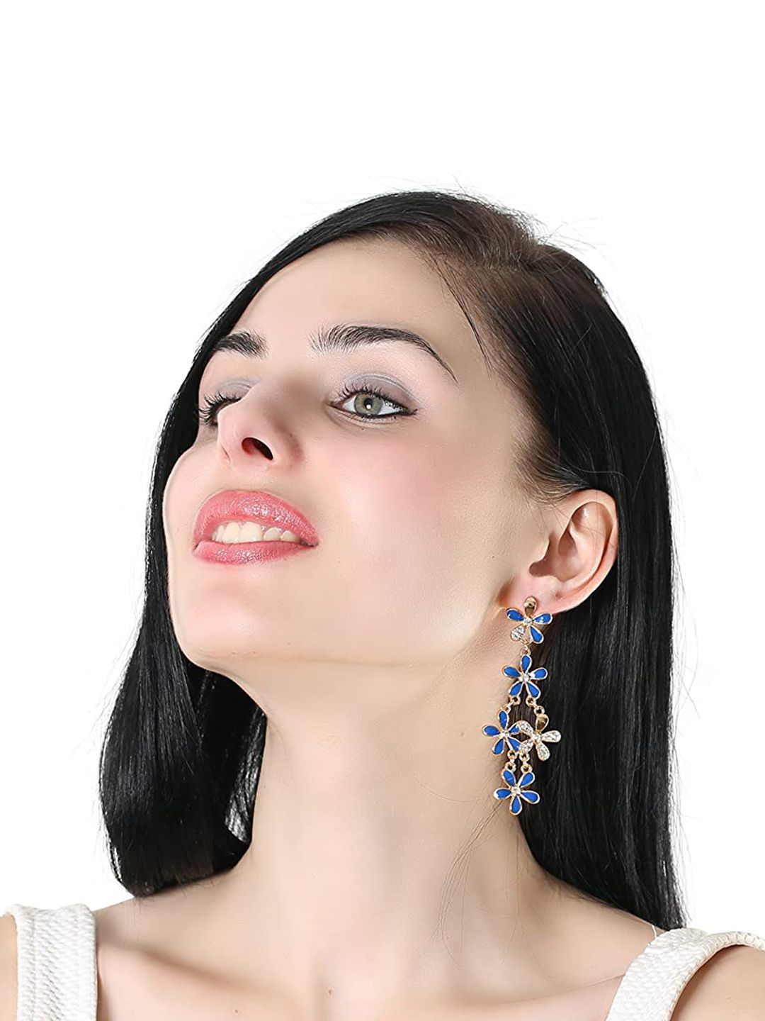 DIVASTRI Gold-Plated Artificial Stones Studded Floral Drop Earrings-picture-33