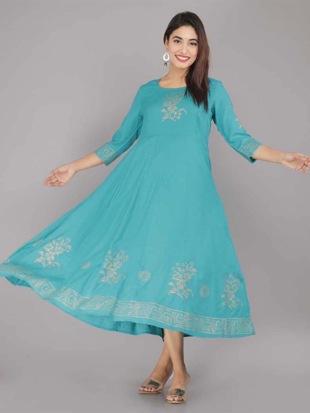 TARANJAL Women Floral Printed Empire Midi Ethnic Dress-picture-38