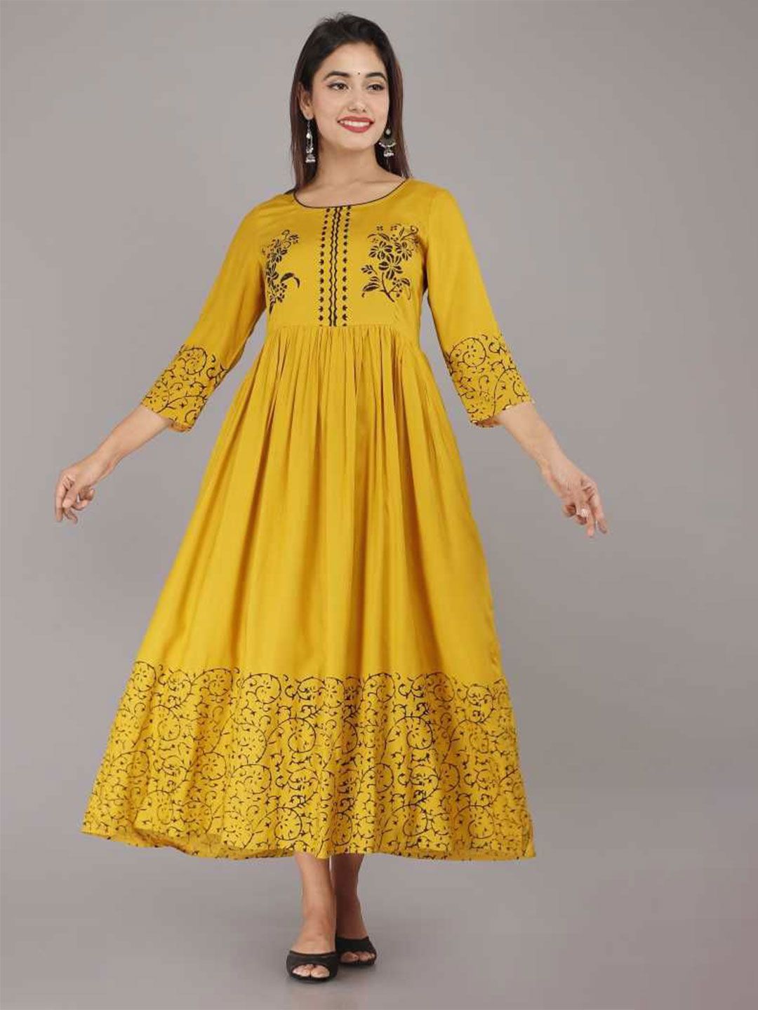 TARANJAL Women Floral Printed Fit & Flare Midi Ethnic Dress-picture-23