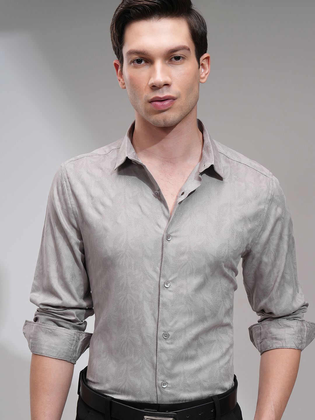 HIGHLANDER Men Slim Fit Spread Collar Textured Cotton Casual Shirt-picture-17