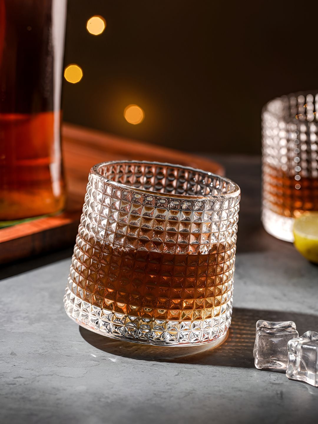 ceradeco Transparent 6 Pieces Geometric Rotating Bricked Shaped Bar Glass 180 ml-image-30