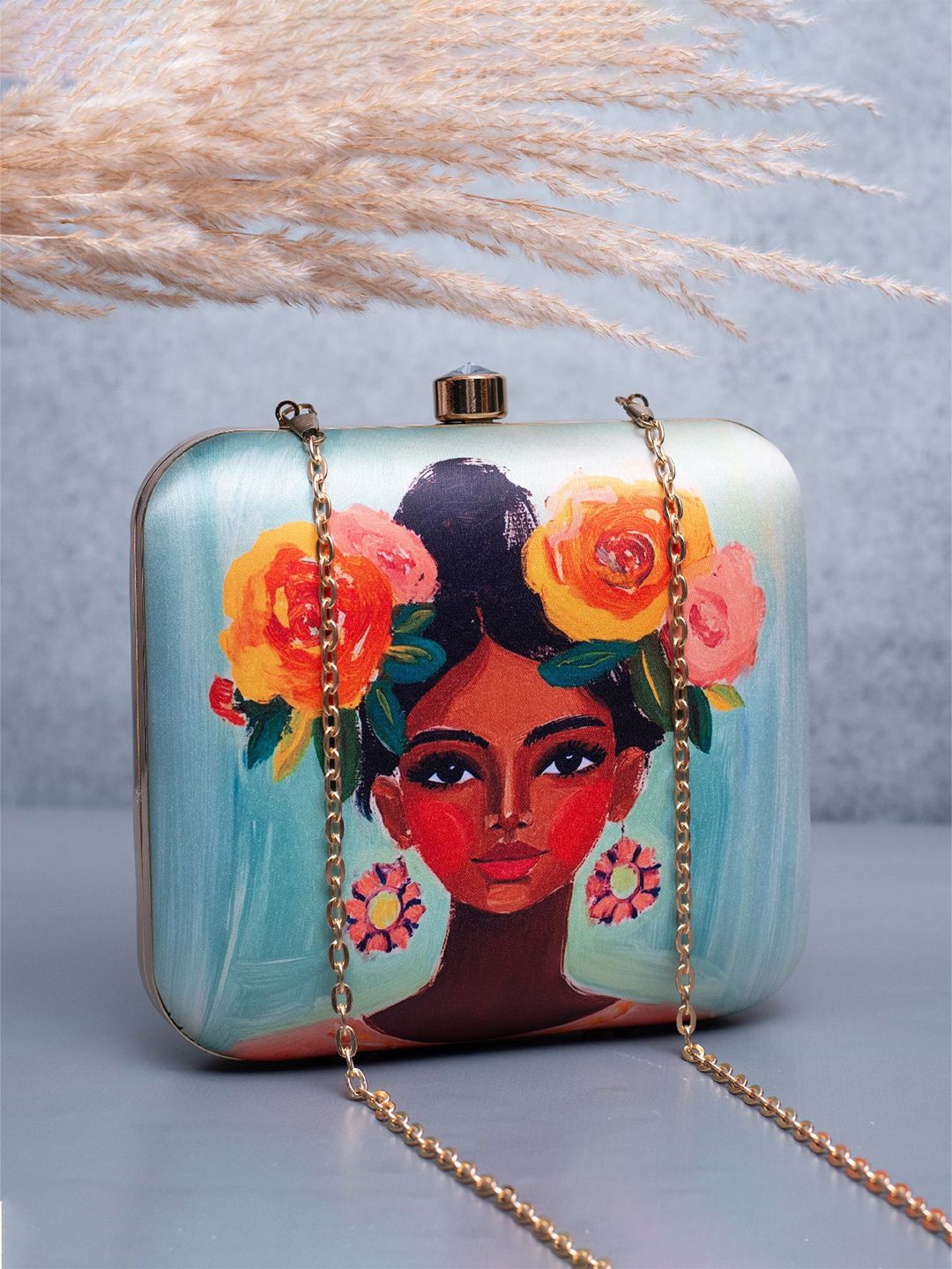 ARTKLIM Floral Girl Portrait Printed Box Clutch-picture-10