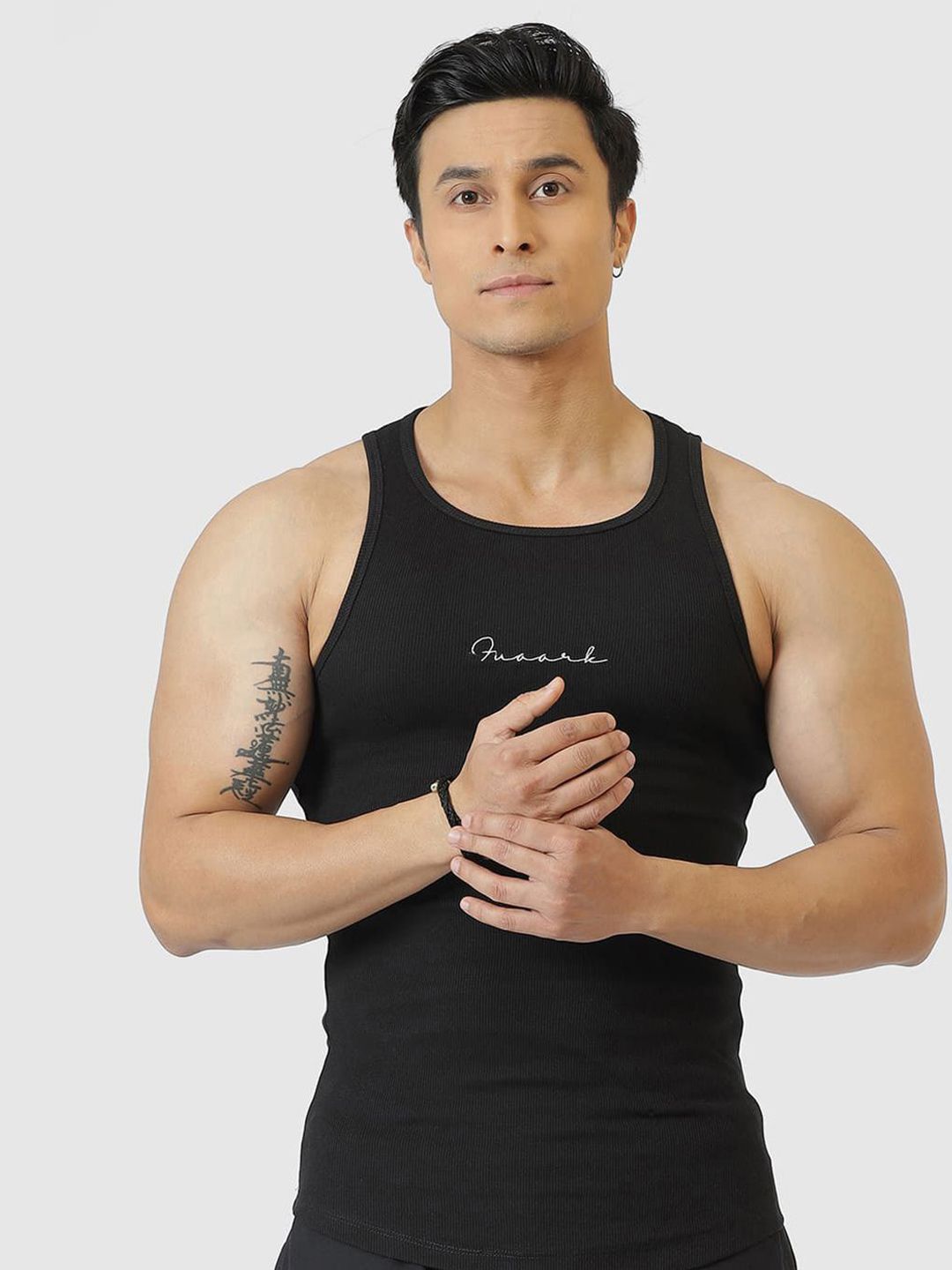 Fuaark Gym & Workout Ribbed Black Tank For Men's-picture-31