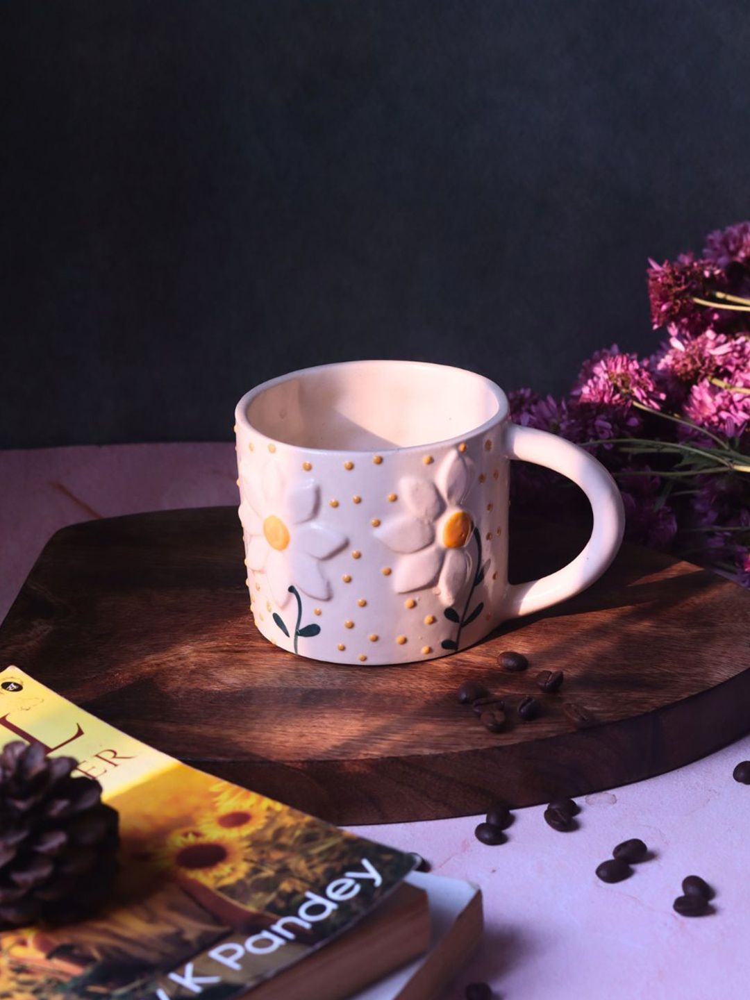 WEAVING HOMES White & Green Floral Printed Ceramic Glossy Mug-350 ML-image-8