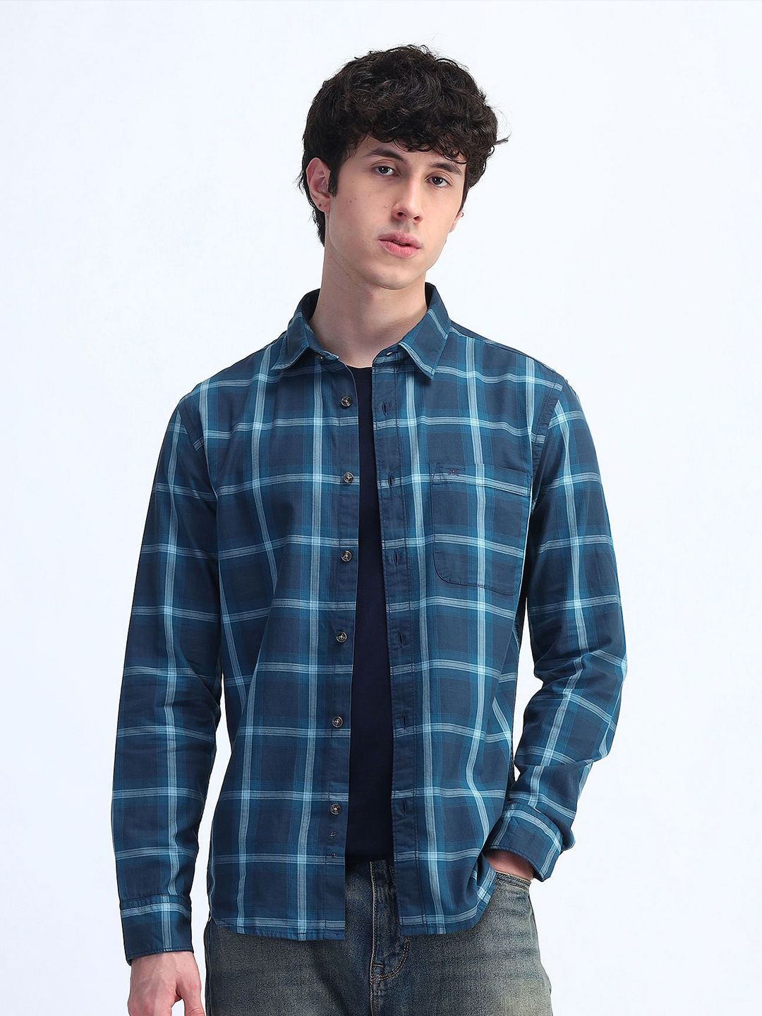 Flying Machine Men Checked Cotton Slim Fit Casual Shirt-picture-13