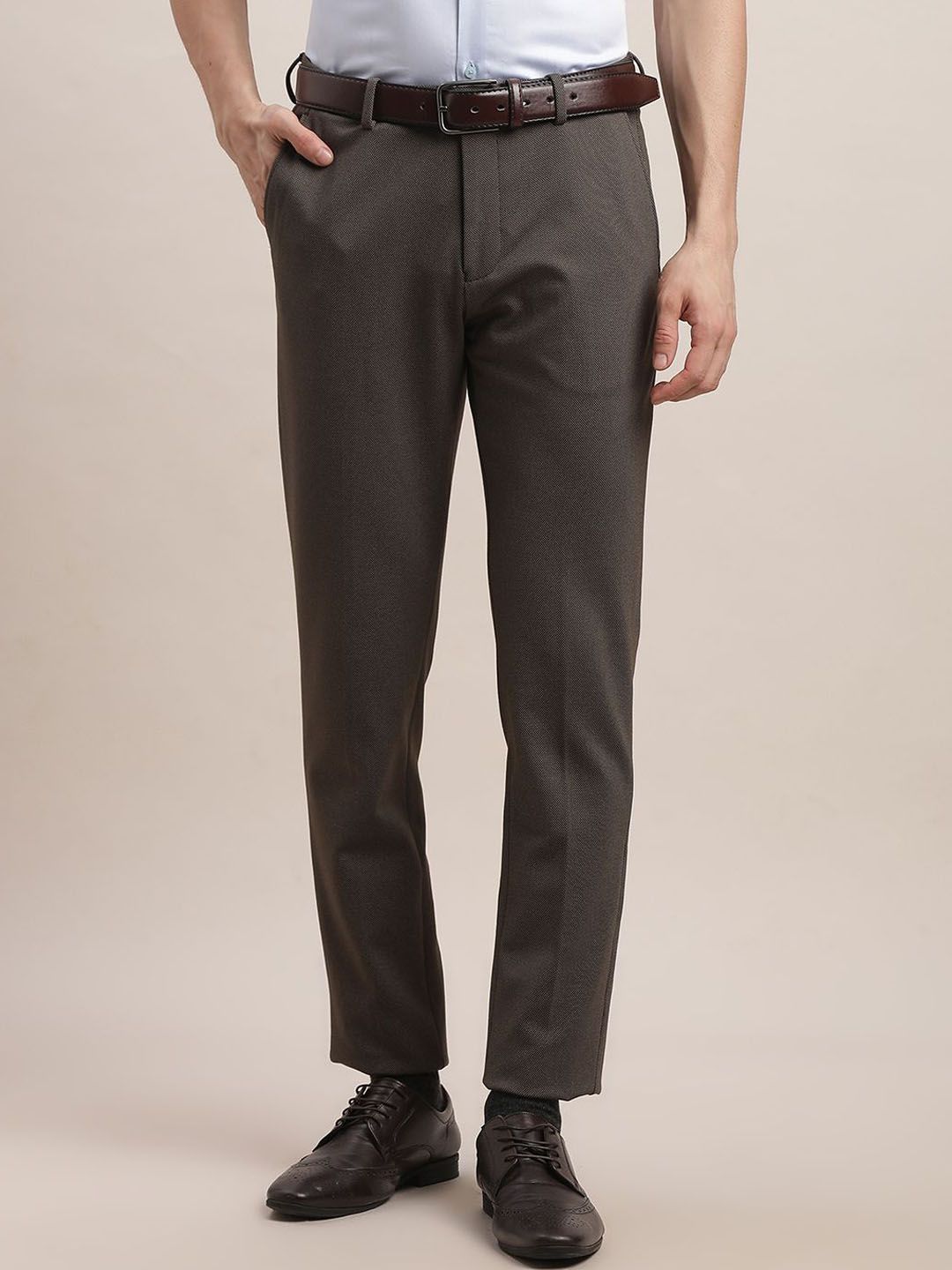 Turtle Men Textured Classic Slim Fit Trousers-picture-21