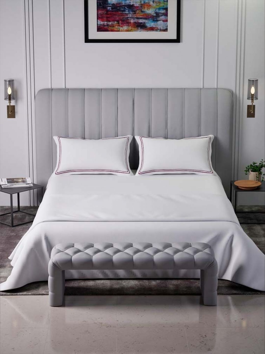 Mulberry Living White & Pink 400 TC Cotton King Bedsheet Set 2.74 m x 2.74 m-picture-31