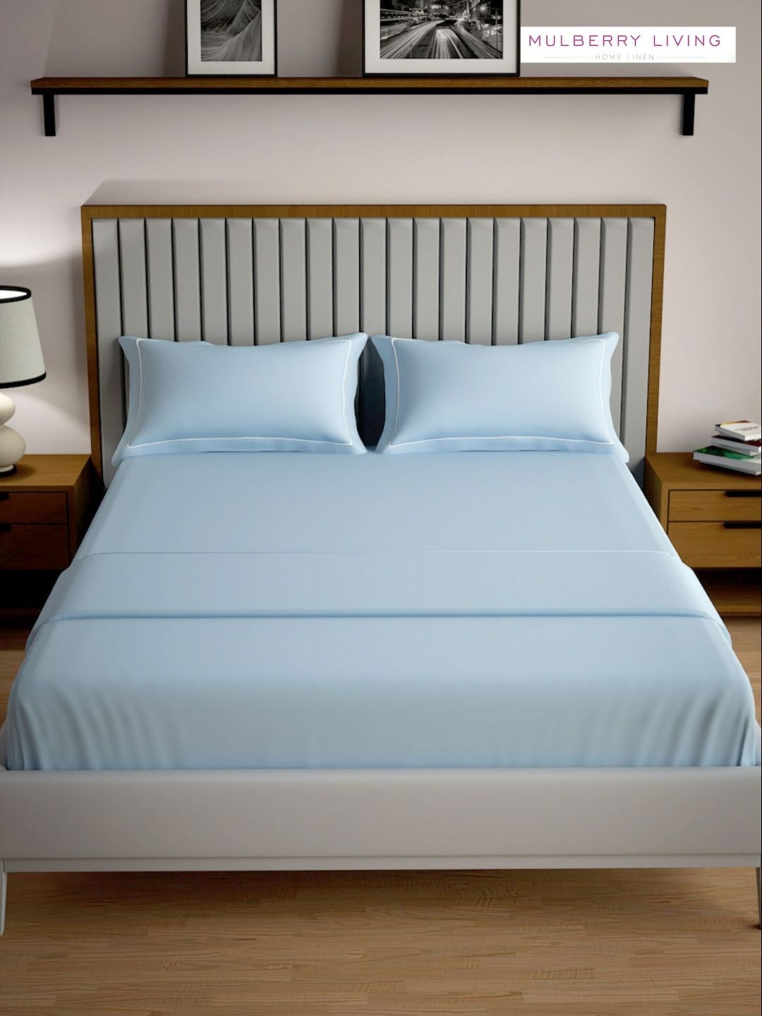 Mulberry Living Blue & White 250 TC Cotton Queen Bedsheet Set 2.28 m x 2.74 m-picture-25