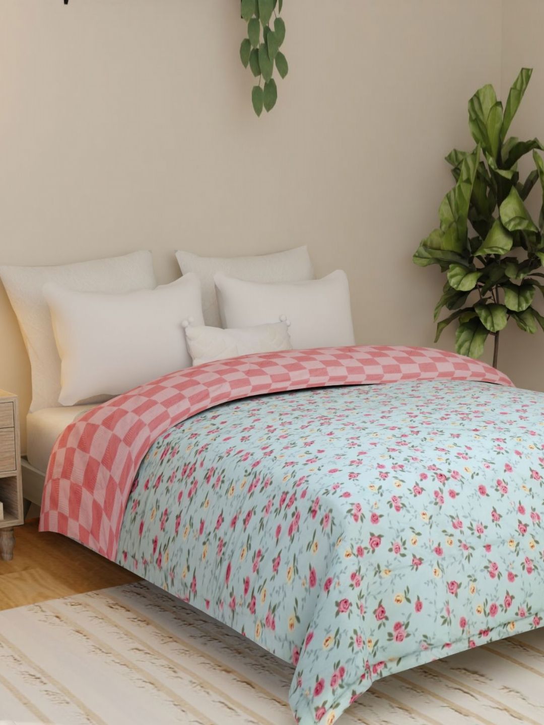 Florida Flyn Green & Pink Floral Microfiber 800 GSM Double Bed Comforter-image-24