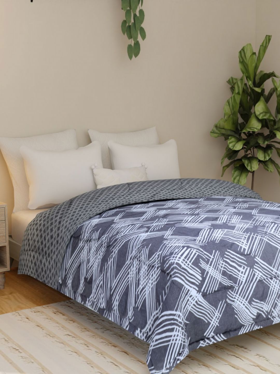 Florida Flyn Grey & White Geometric Microfiber 800 GSM Double Bed Comforter-image-15