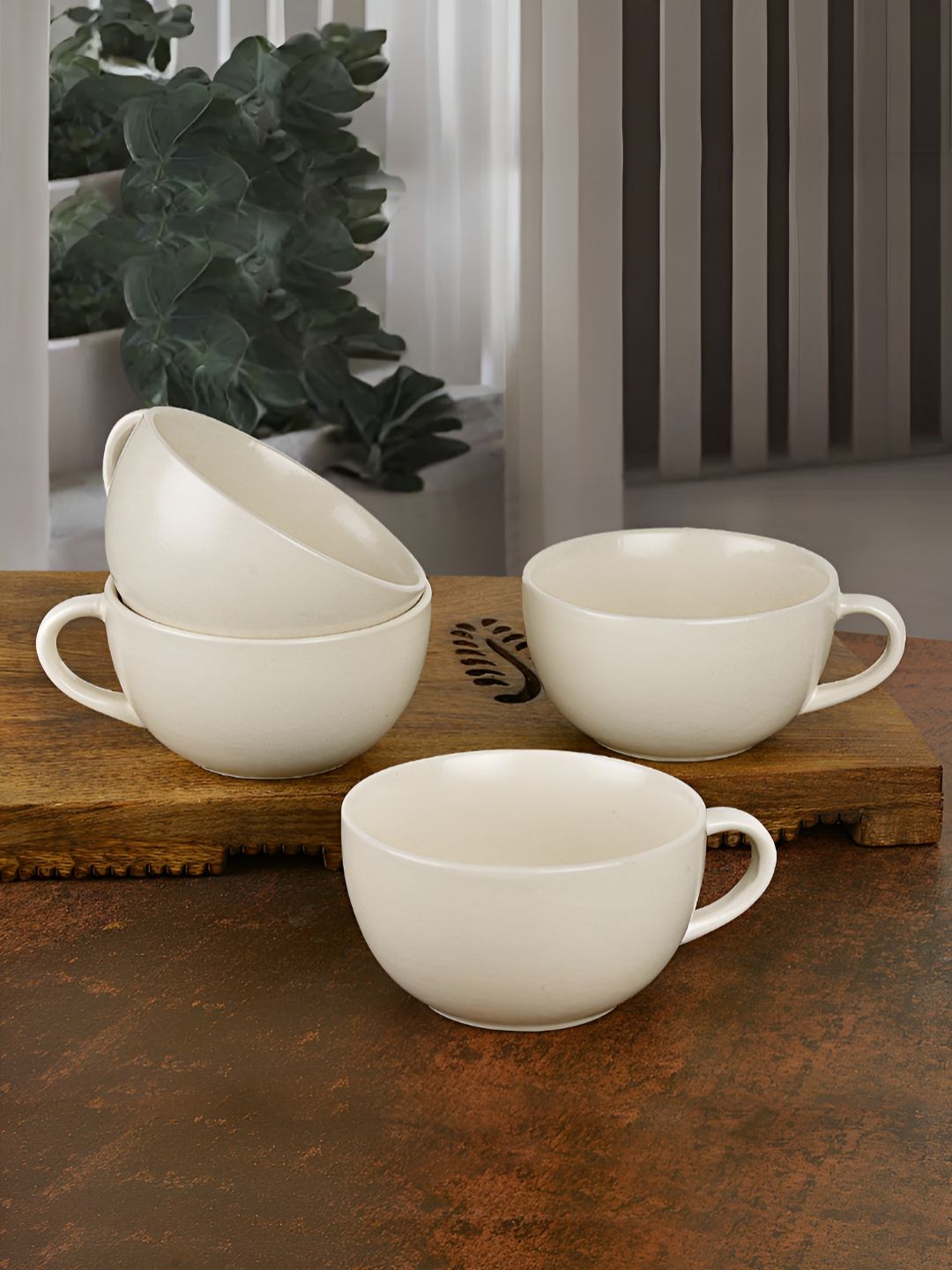 StyleMyWay Off White Handcrafted Solid Ceramic Glossy Cups Set of Cups and Mugs-image-23