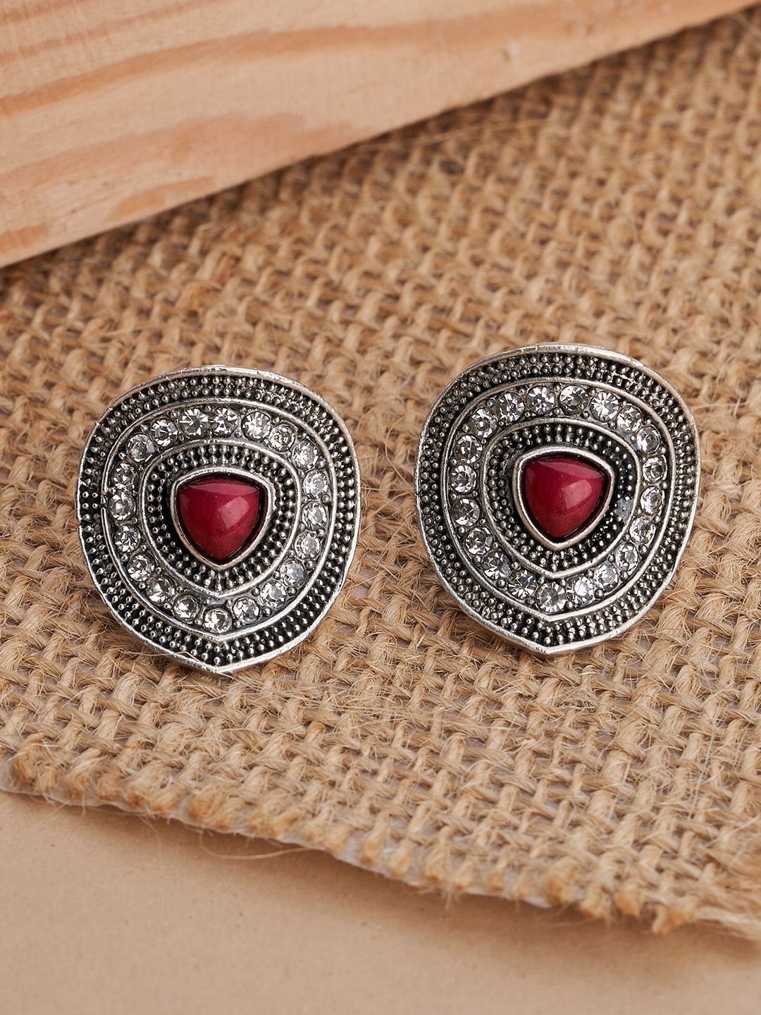 TEEJH Roohi Silver-Plated Contemporary Oxidised Studs-picture-14