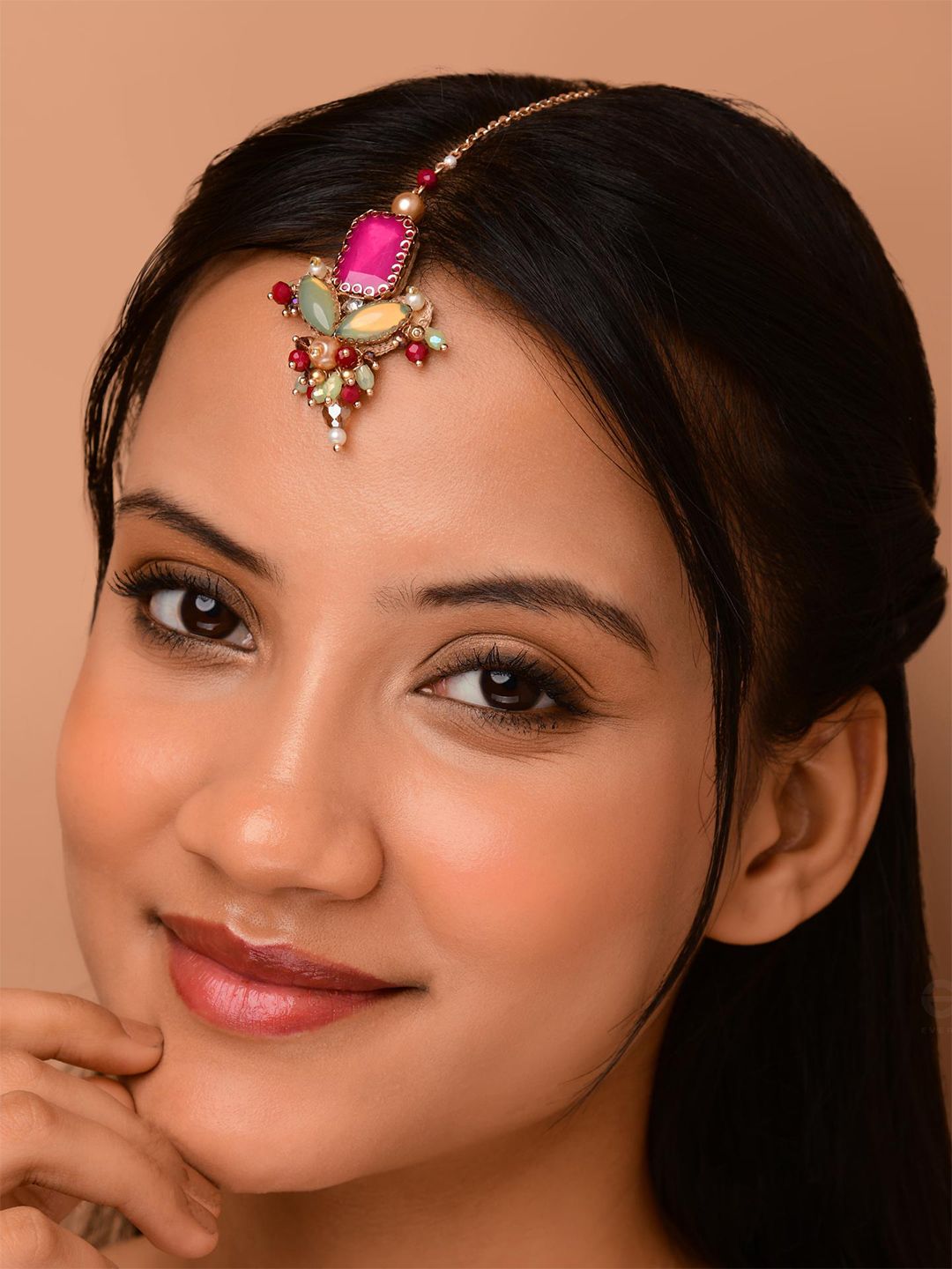 EVERSTYLISH Sanjoya Stone & Beads Embroidered Maangtika-picture-25