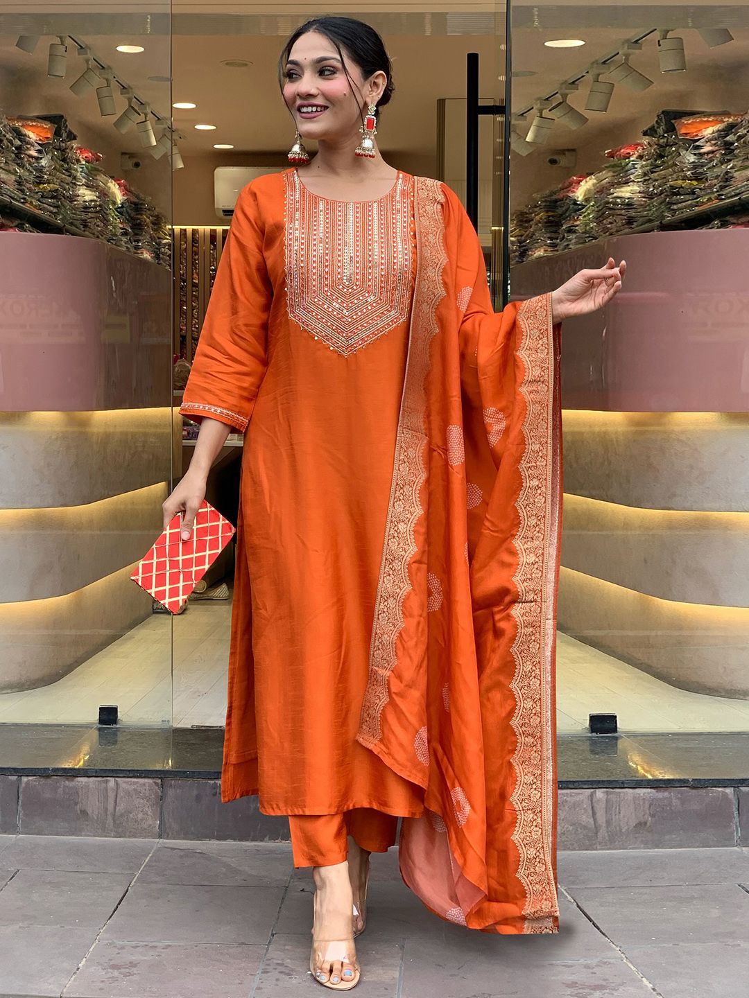 Anni Designer Ethnic Motifs Embroidered Straight Kurta with Trousers And Dupatta