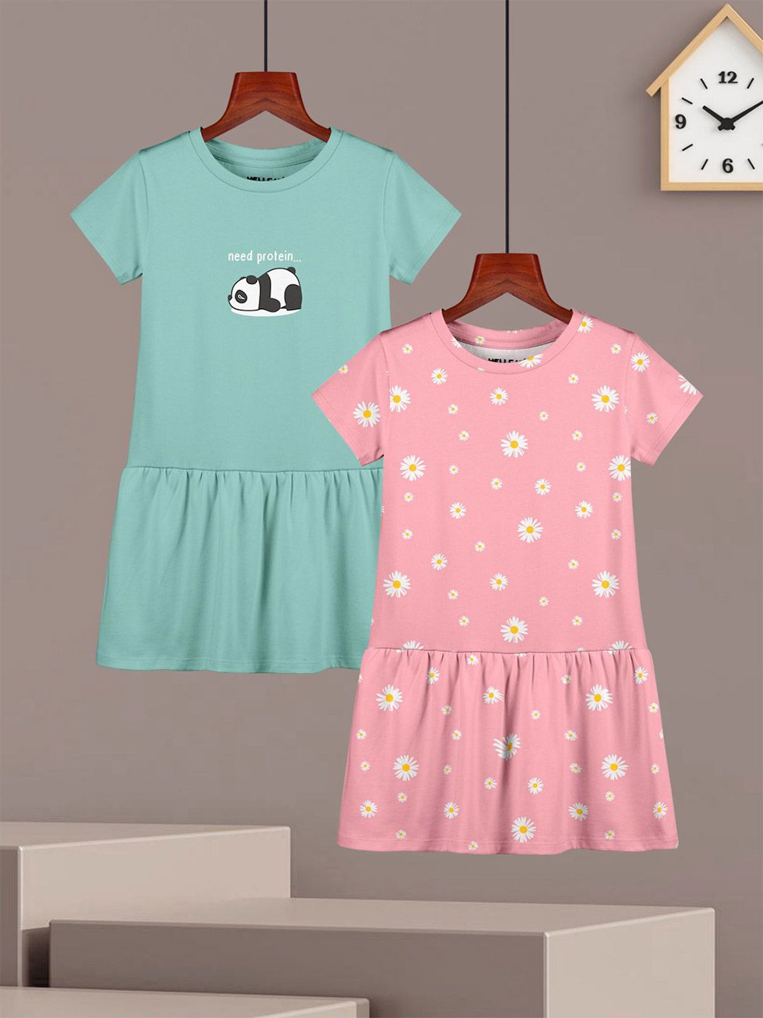 HELLCAT Girls Pack Of 2 Printed Cotton A-Line Dress-picture-45