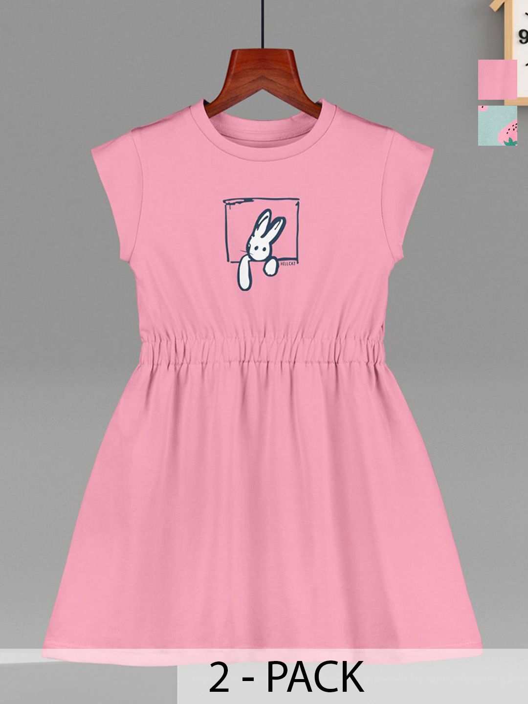 HELLCAT Girls Pack of 2 Cotton Printed A-Line Dress-picture-12