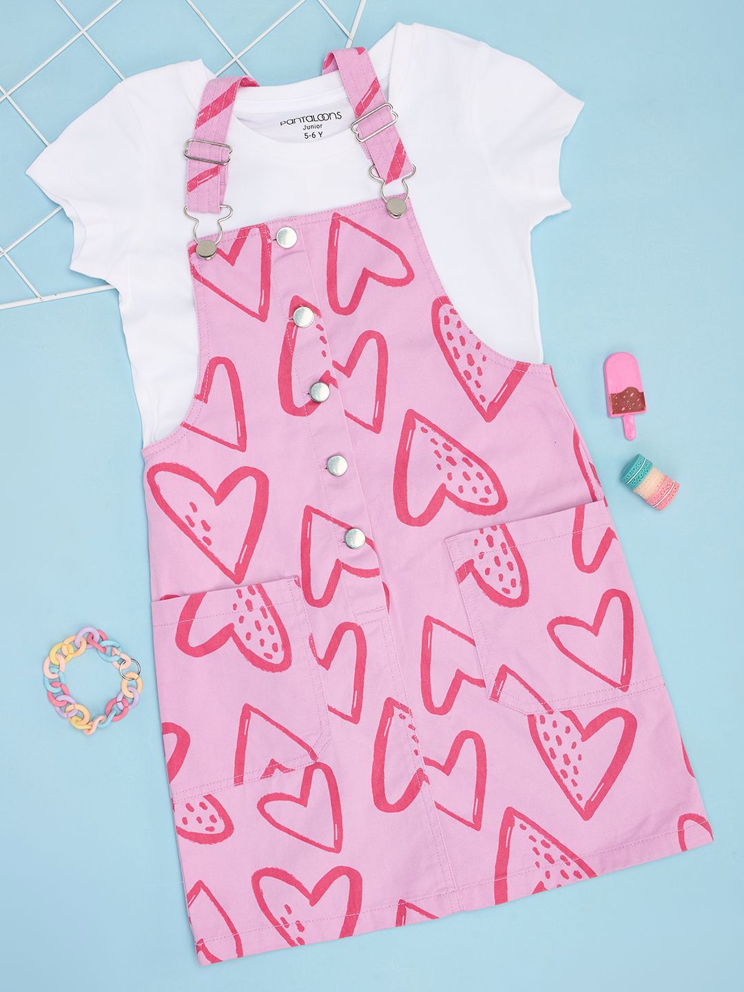 Pantaloons Junior Girls Cotton Conversational Printed Pinafore Dress-picture-30