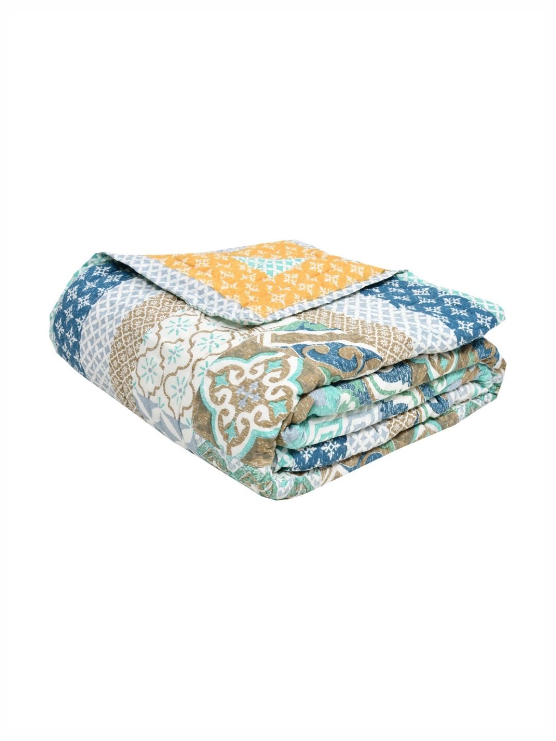 BLOCKS OF INDIA Blue & White Ethnic Motifs Mild Winter 350 GSM Cotton Double Bed Quilt-picture-15