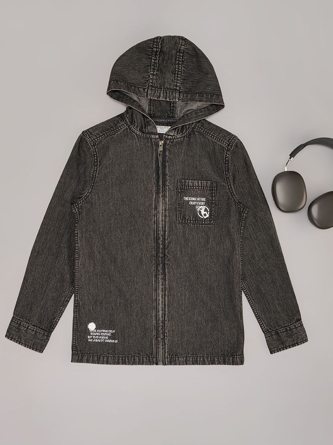 Pantaloons Junior Boys Solid Denim Hooded Tailored Jacket-picture-20