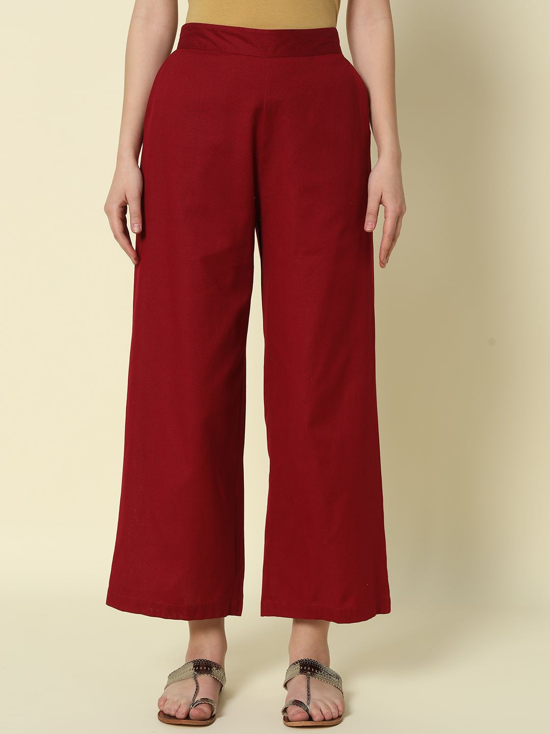 FIORRA Women Cotton Straight Chambray Palazzos-picture-57