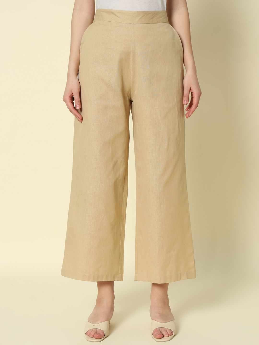 FIORRA Women Straight Chambray Ethnic Cotton Palazzos-image-45
