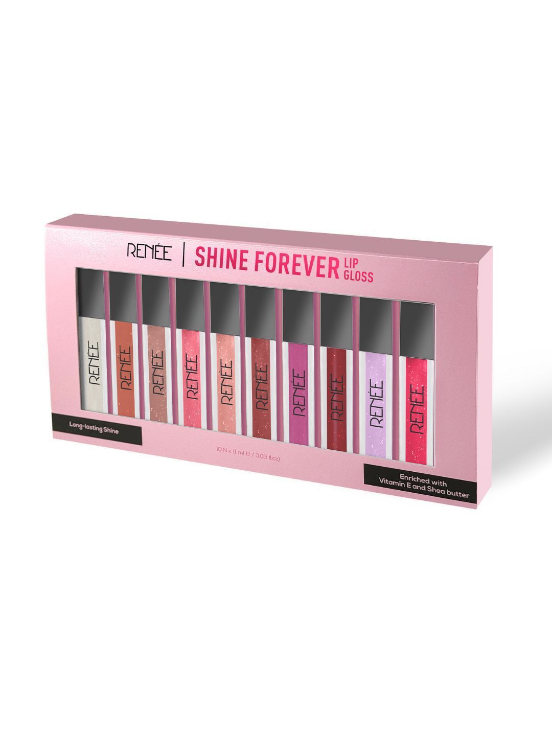 Renee Set Of 10 Shine Forever Lip Gloss With Shea Butter - 1 ml Each