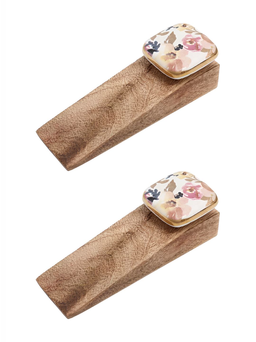 Indianshelf Brown & White 2 Pieces Printed Ceramic Wood Door Stopper-picture-22