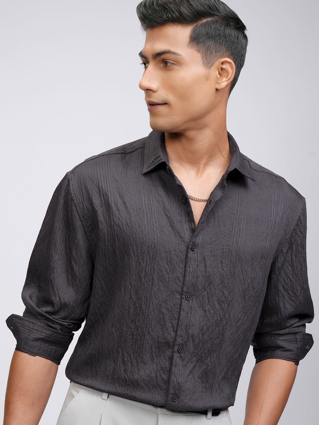 HIGHLANDER Men Spread Collar Textured Formal Shirt-image-29