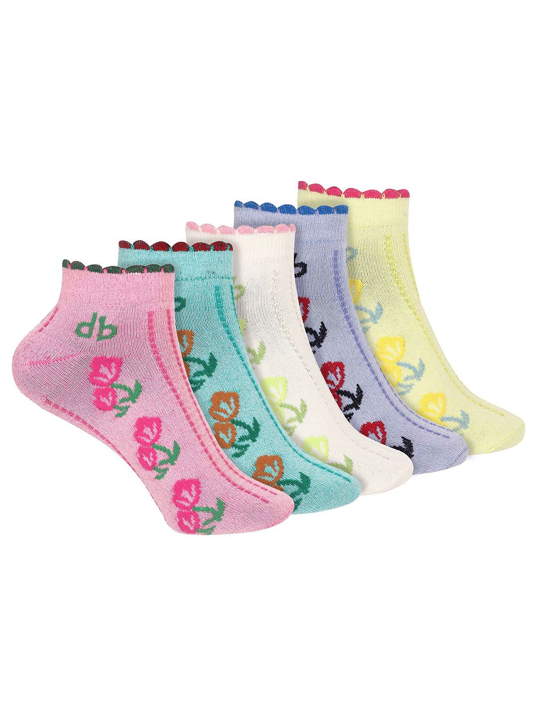 DressBerry Women Pack Of 5 Patterned Organic Cotton Odour Free Ankle-Length Socks-picture-41