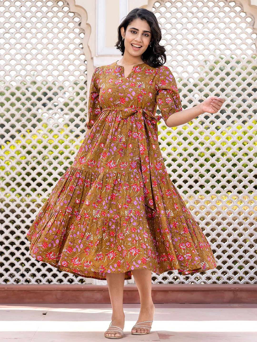 Jaitpuriya Floral Print Puff Sleeve Maxi Dress-picture-40