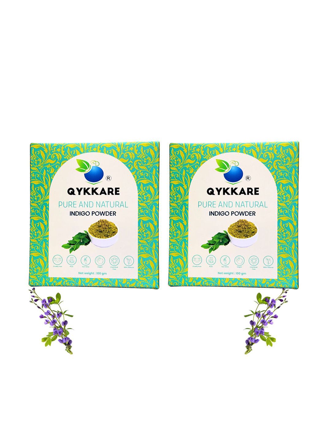 QYKKARE Set Of 2 Pure & Natural Indigo Powder Hair Color- 100 g Each- Black-image-1