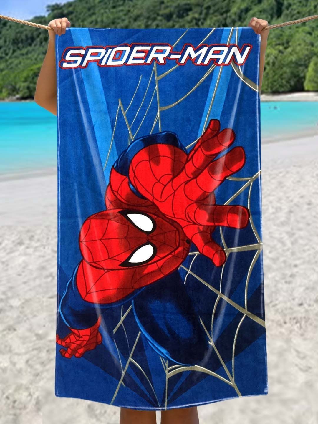 Marvel Blue & Red Spiderman Printed Cotton 350 GSM Bath Towel-image-14